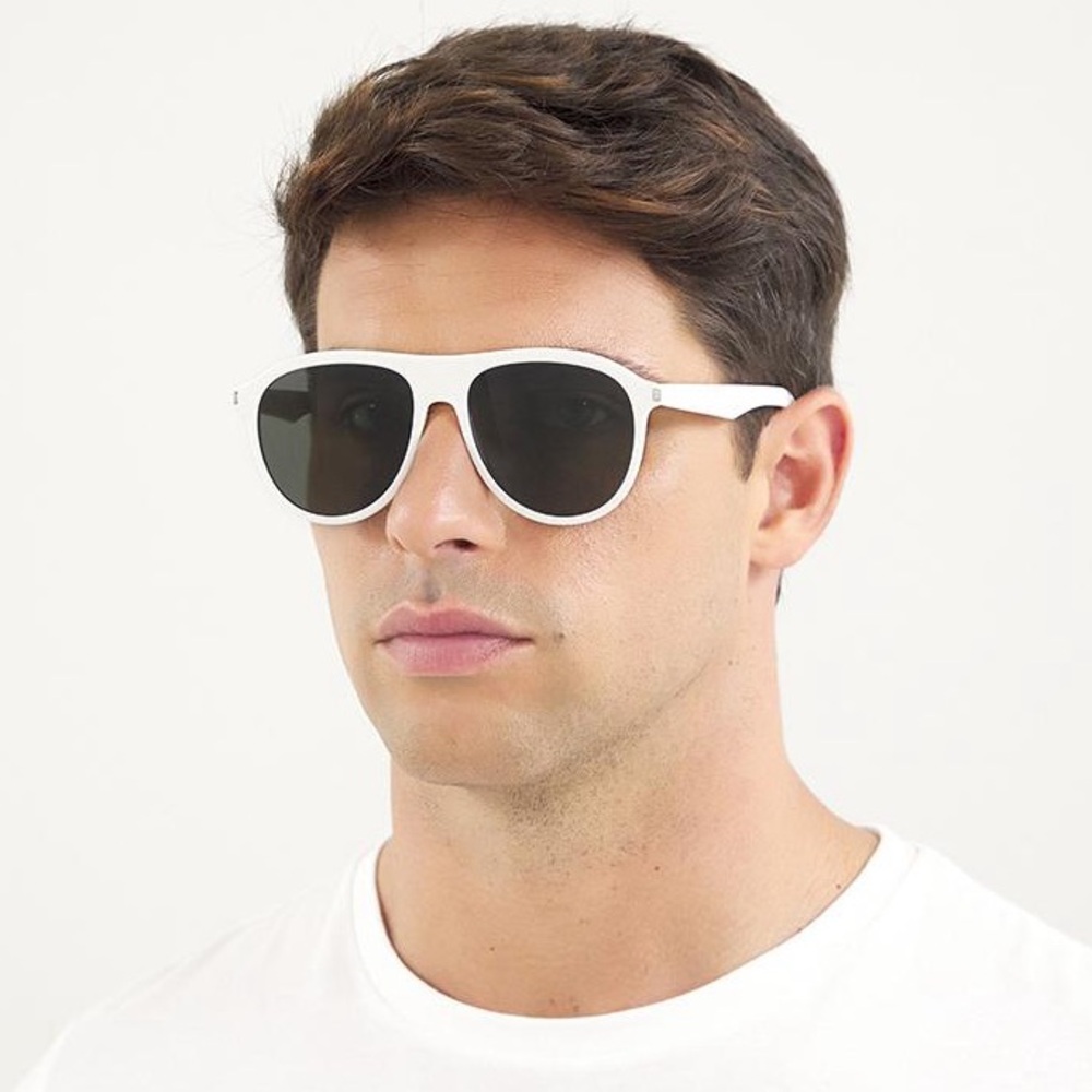 Saint Laurent SL 432 SLIM White/Smoke Pilot Unisex Sunglasses